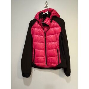 Halifax Traders Womens down Puffer Jacket Hooded Pink Black Full Zip Size L